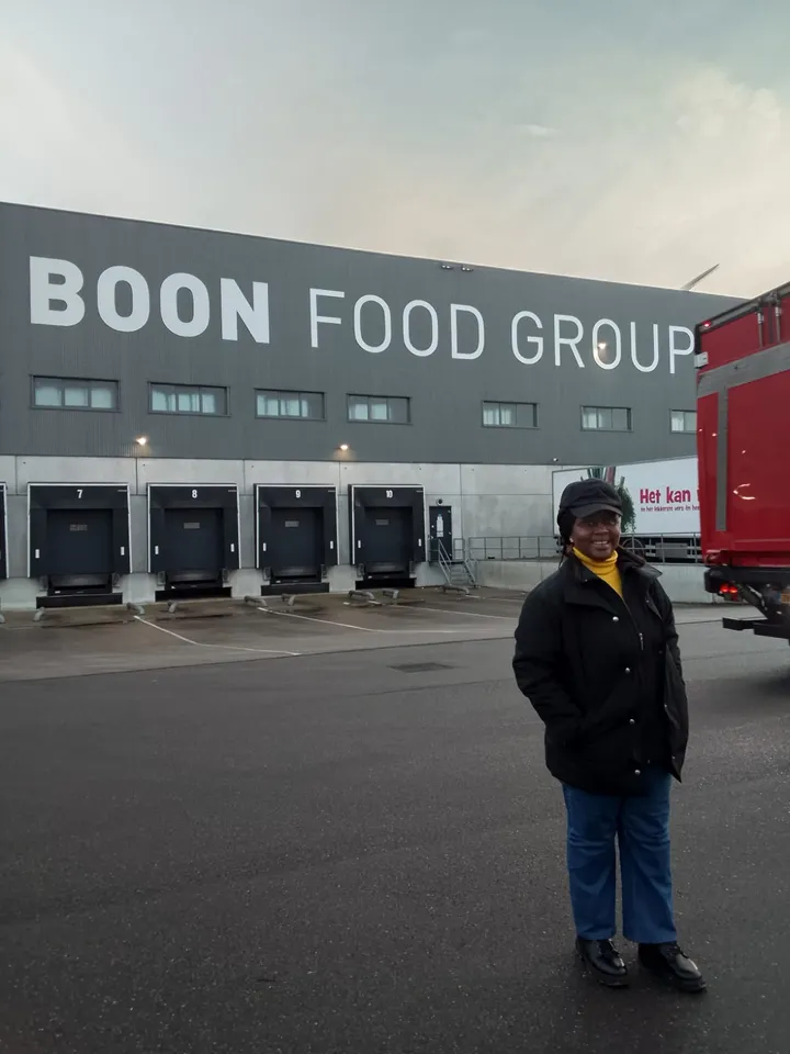 Josephine Asemota outside the Boon Food Group warehouse