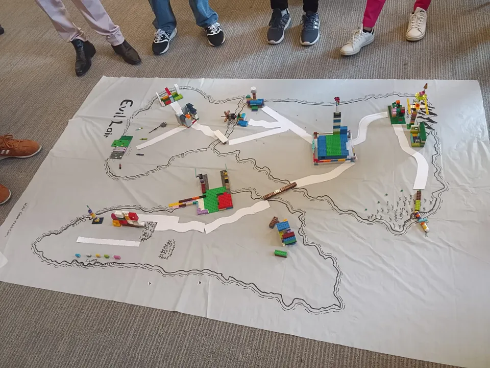 Participants’ build laid out on the floor during the Agile experiment