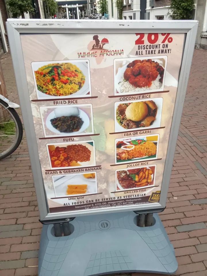 Yummie Africana’s menu board with African dishes